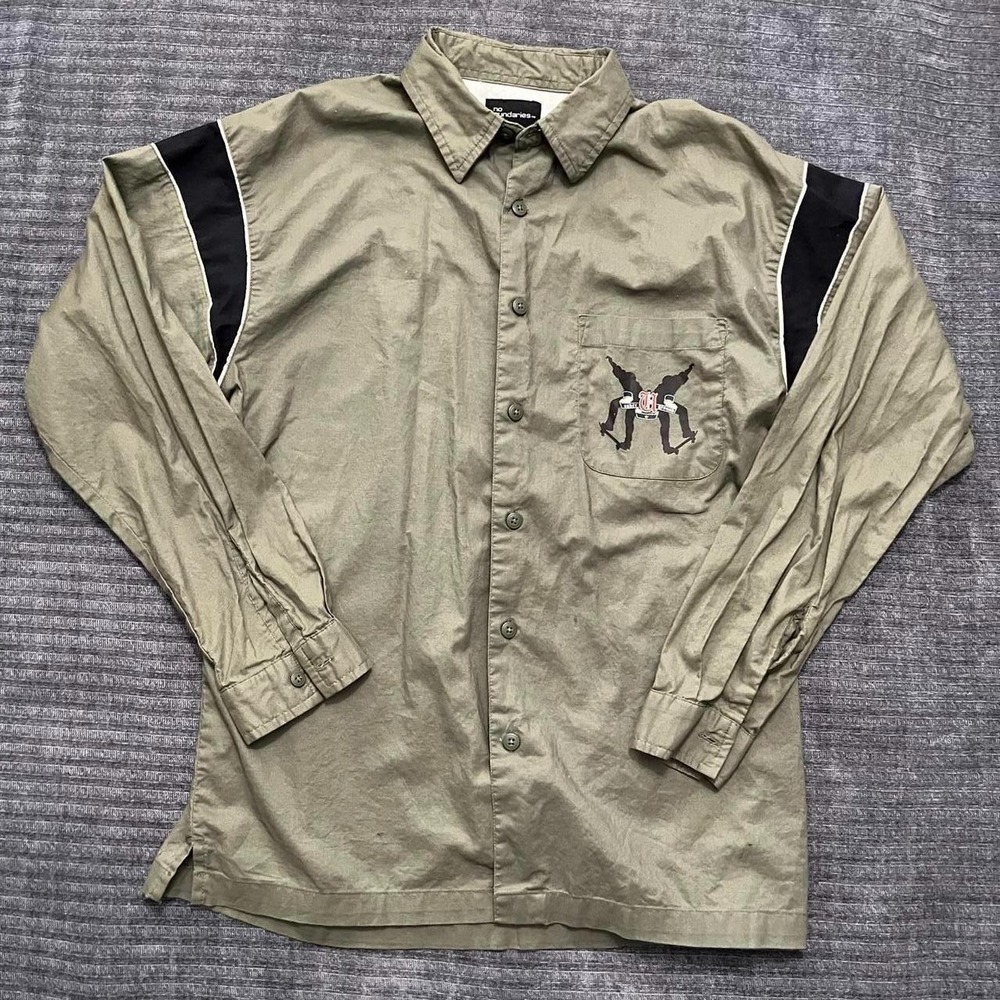 Y2K Graphic Shirt No Boundries Underground Army Long Sleeve Button Up Med